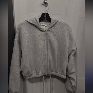 H&M Light Gray Cropped Zip Hoodie